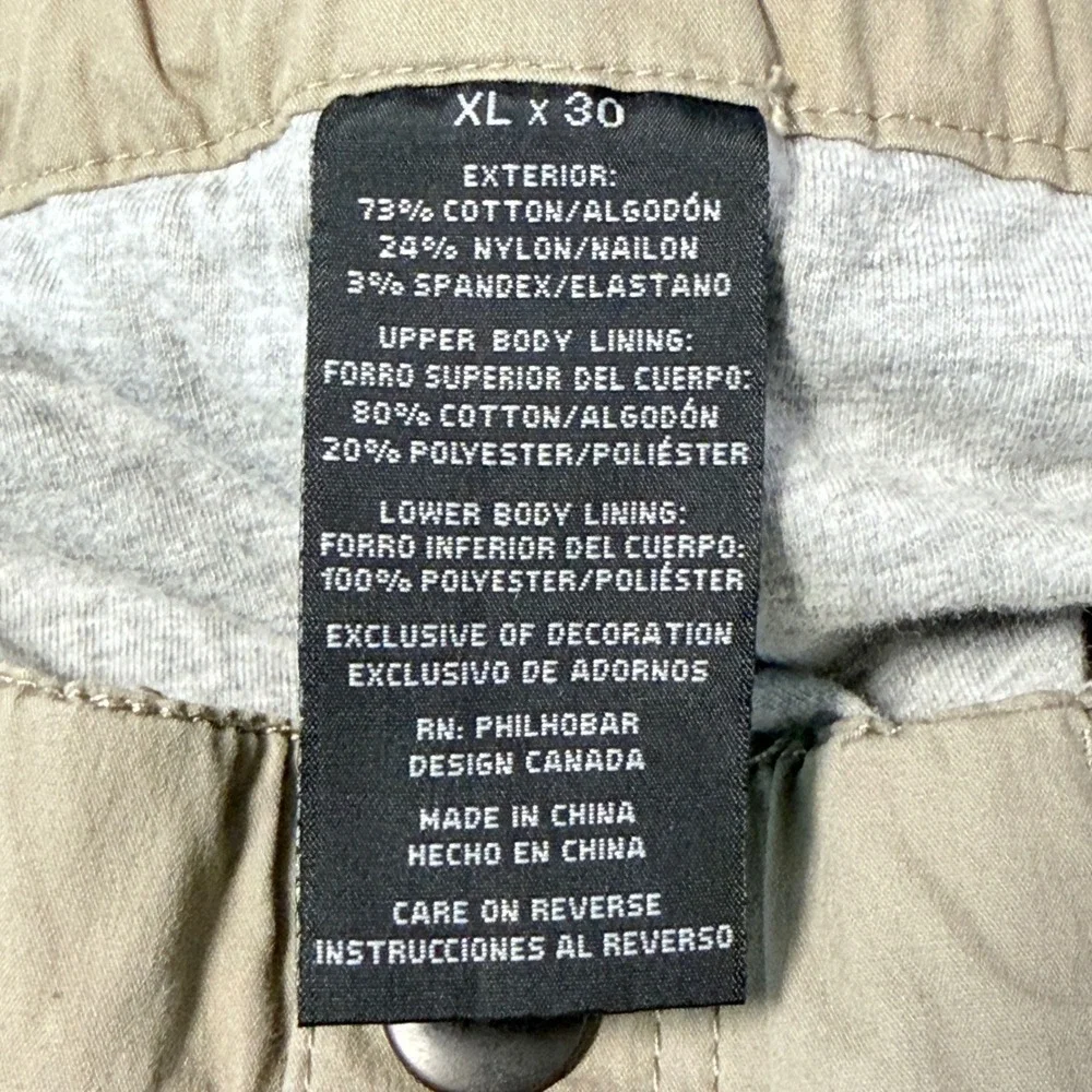 BC Clothing Cargo Hiking Pants Mens XLx30 Tan Lined Outdoor Utility Straight Leg